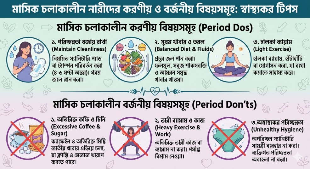 মাসিক চলাকালীন নারীদের করণীয় ও বর্জনীয় বিষয়সমূহ: স্বাস্থ্যকর টিপস