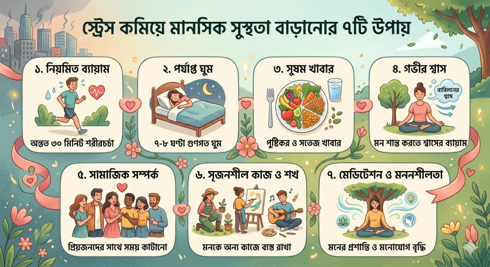 স্ট্রেস কমিয়ে মানসিক সুস্থতা বাড়ানোর ৭টি উপায়