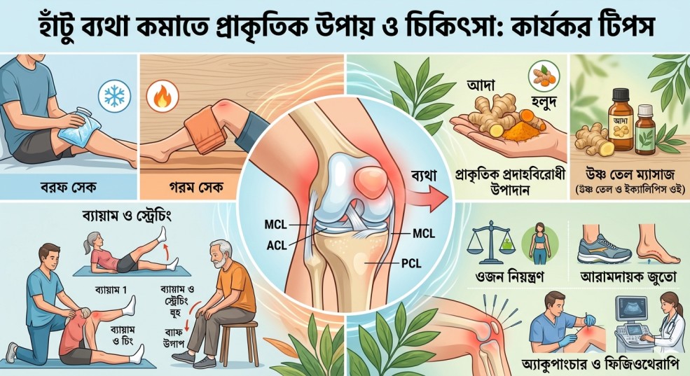 হাঁটু ব্যথা কমাতে প্রাকৃতিক উপায় ও চিকিৎসা: কার্যকর টিপস
