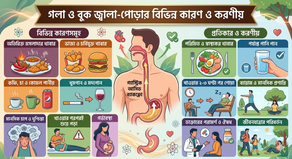গলা ও বুক জ্বালা-পোড়ার বিভিন্ন কারণ ও করণীয়