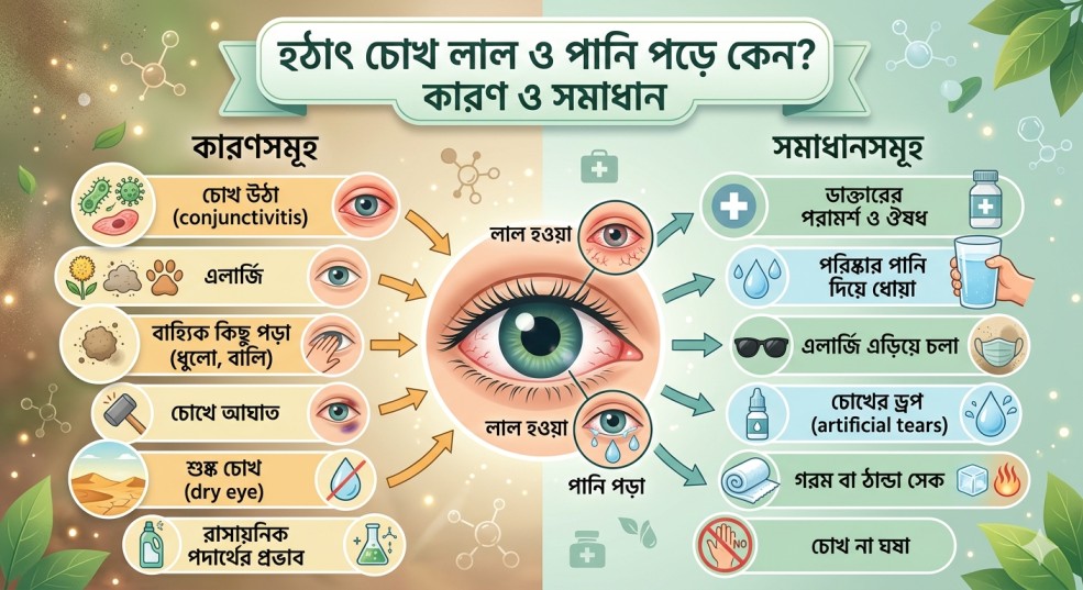 হঠাৎ চোখ লাল ও পানি পড়ে কেন? কারণ ও সমাধান
