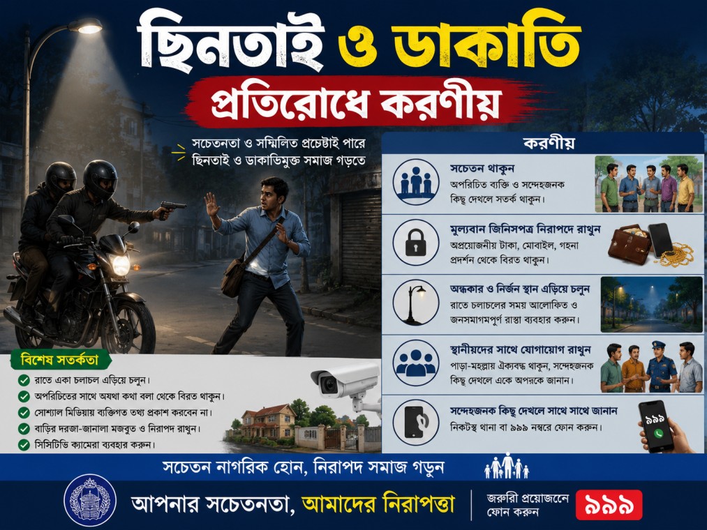 ছিনতাই ও ডাকাতি প্রতিরোধে করণীয়